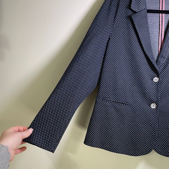 Women's Large Rafaella Navy Blue & White Buttoned Blazer Jacket - Picture 5 of 9